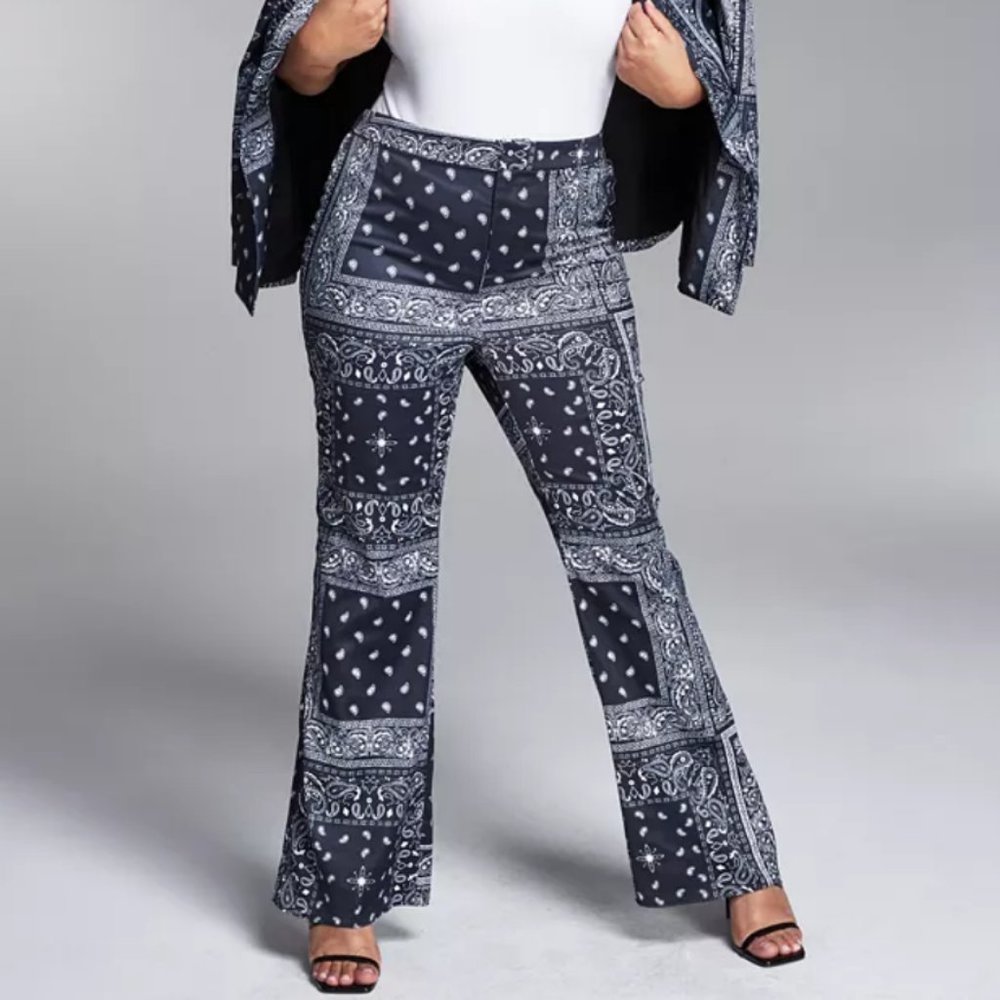 BAR III Zerina Akers Bandana-Print Wide-Leg Pants, Blue + White, Size Small